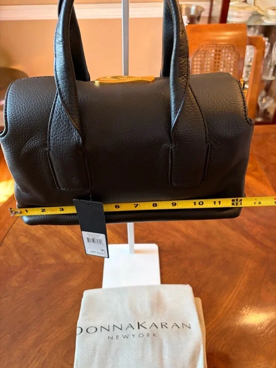 NWT Donna Karan Amagansett Black Leather Satchel w/ Jewelry like closure. - Picture 14 of 16